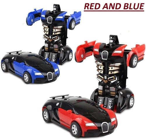 2-in-1 Transforming Robot Car Toy | Convertible Sports Car to Robot | Push & Go Action Figure Toy for Kids | Red & Blue Color (Random Color)