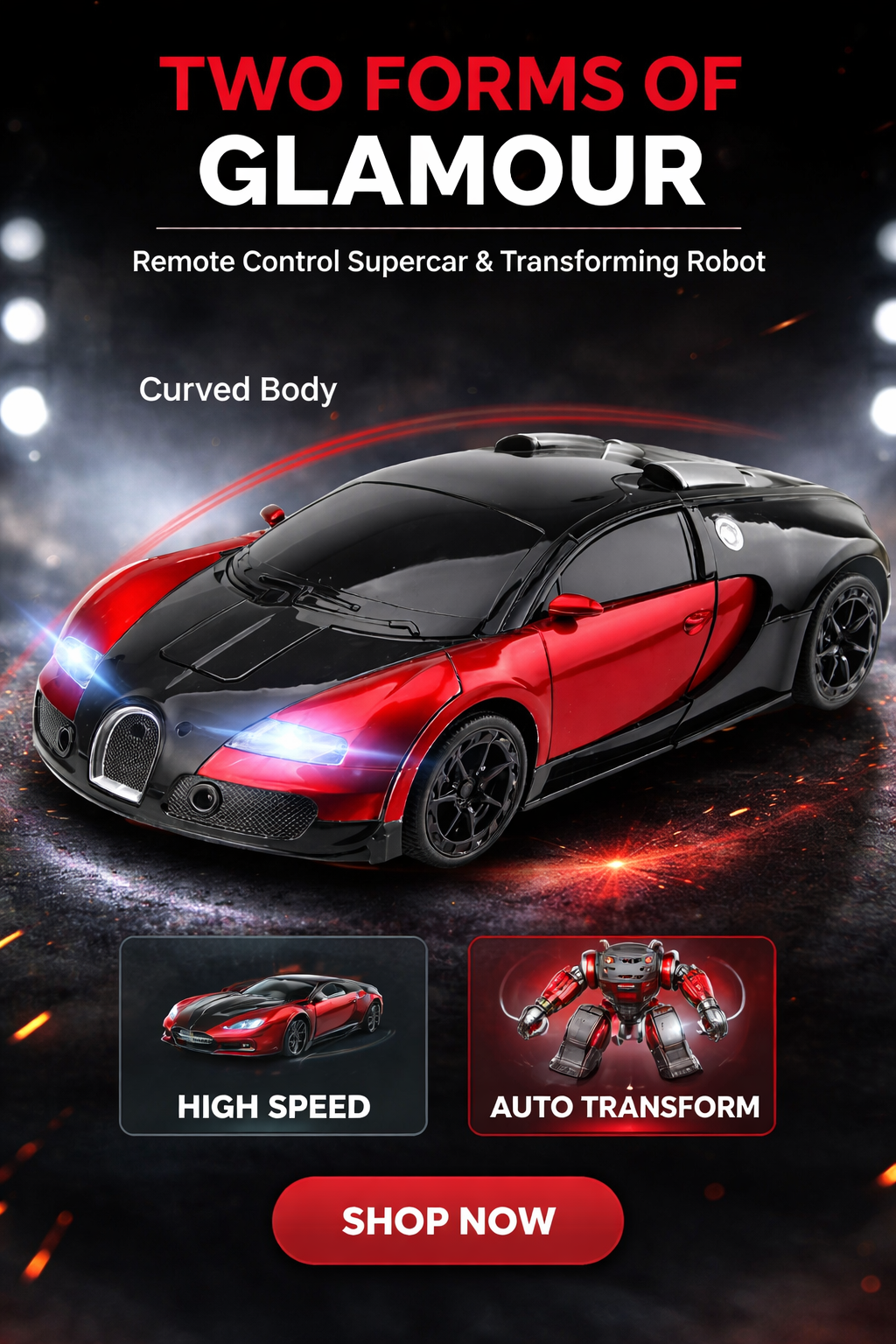 2-in-1 Transforming Robot Car Toy | Convertible Sports Car to Robot | Push & Go Action Figure Toy for Kids | Red & Blue Color (Random Color)