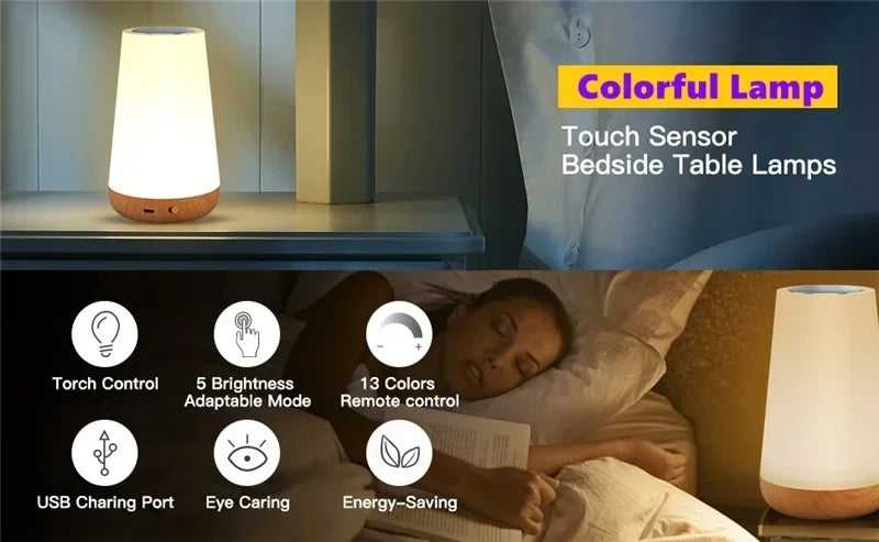 RGB Touch Night Light – Dimmable USB Rechargeable Table & Bedside Lamp with Multi Color