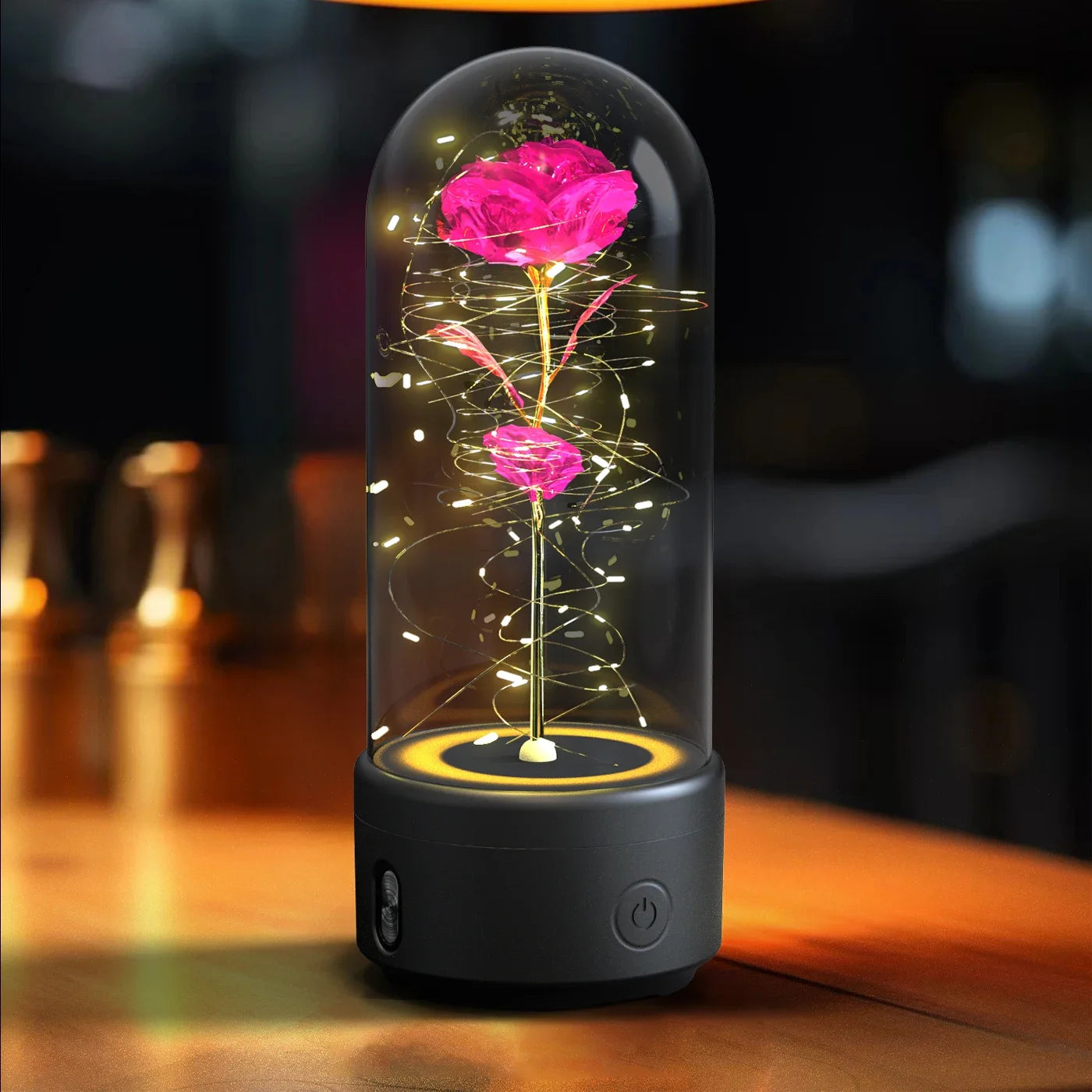 Creative 2-in-1 Rose LED Light & Bluetooth Speaker - Valentine's Day Gift, Glass Ornament.