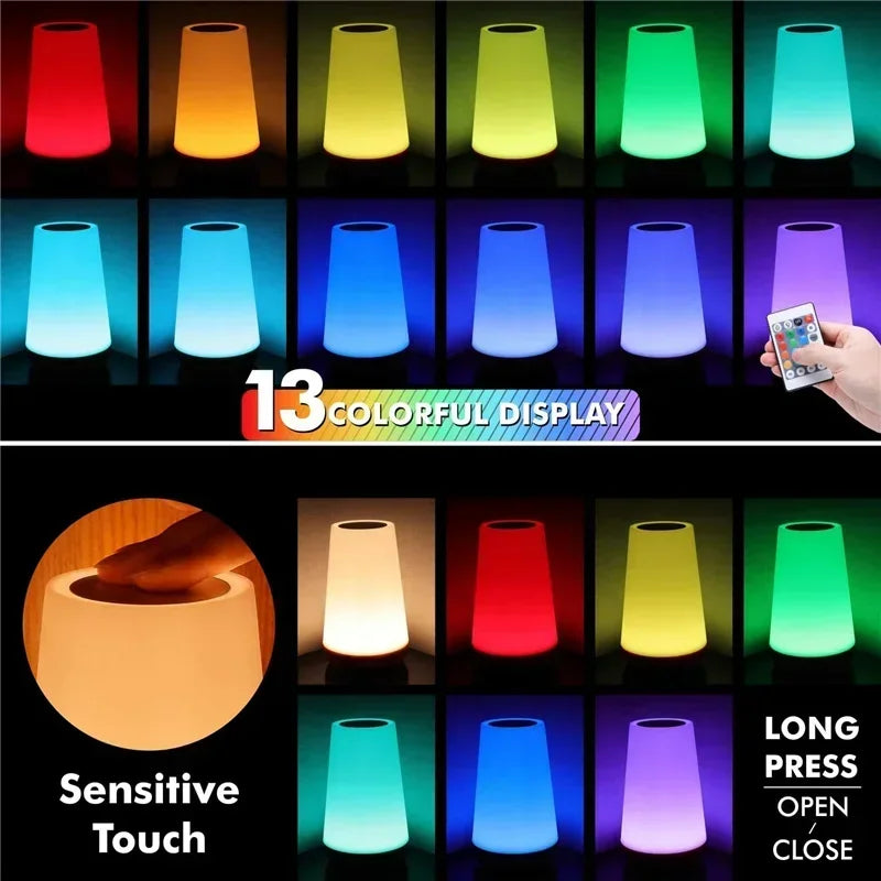 RGB Touch Night Light – Dimmable USB Rechargeable Table & Bedside Lamp with Multi Color