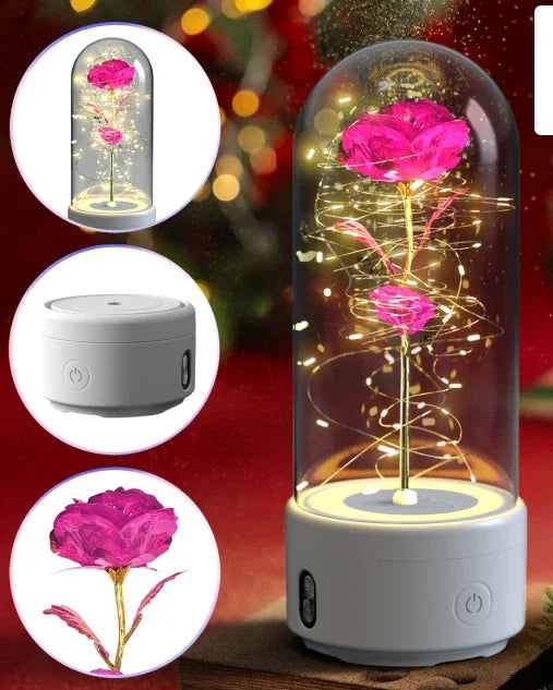 Creative 2-in-1 Rose LED Light & Bluetooth Speaker - Valentine's Day Gift, Glass Ornament.