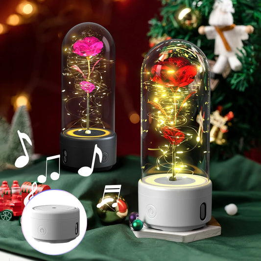 Creative 2-in-1 Rose LED Light & Bluetooth Speaker - Valentine's Day Gift, Glass Ornament.