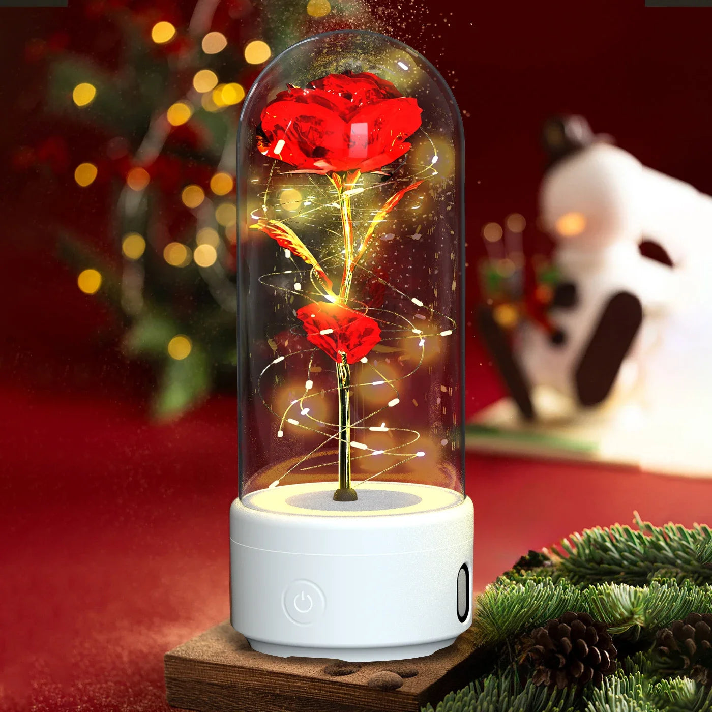 Creative 2-in-1 Rose LED Light & Bluetooth Speaker - Valentine's Day Gift, Glass Ornament.