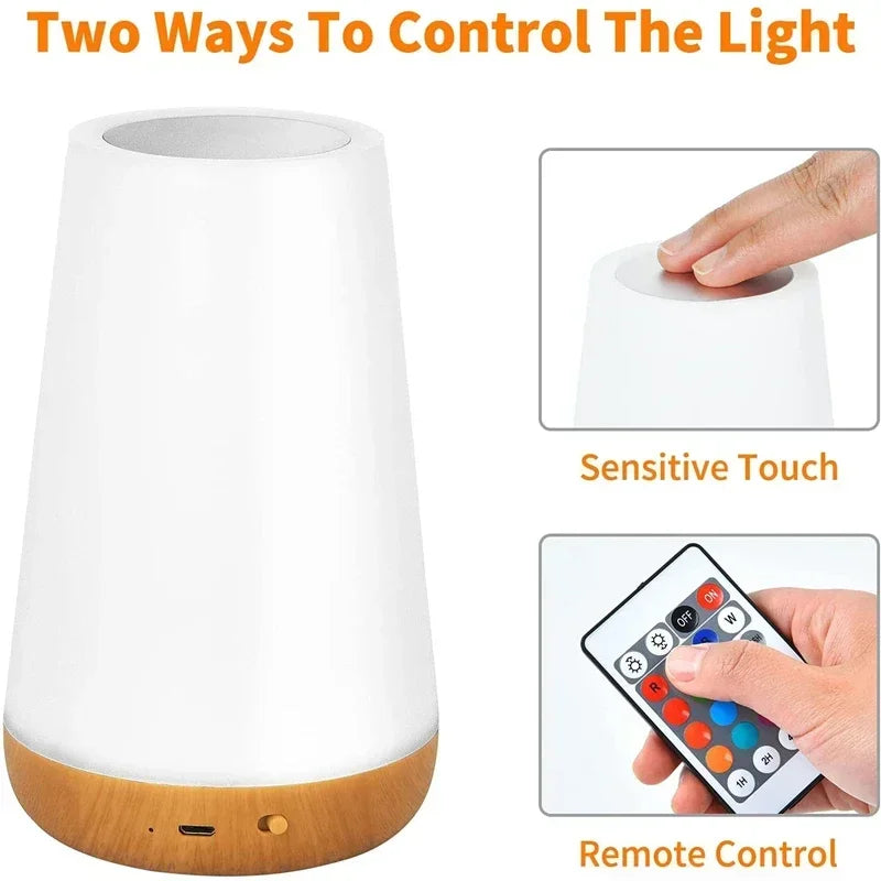 RGB Touch Night Light – Dimmable USB Rechargeable Table & Bedside Lamp with Multi Color