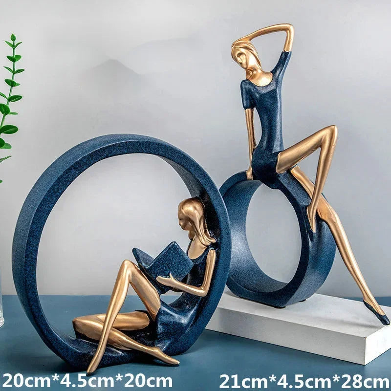 Elegant Women Reading Figurine – Sculpture for Living Room, Bedroom & Shelf Decor