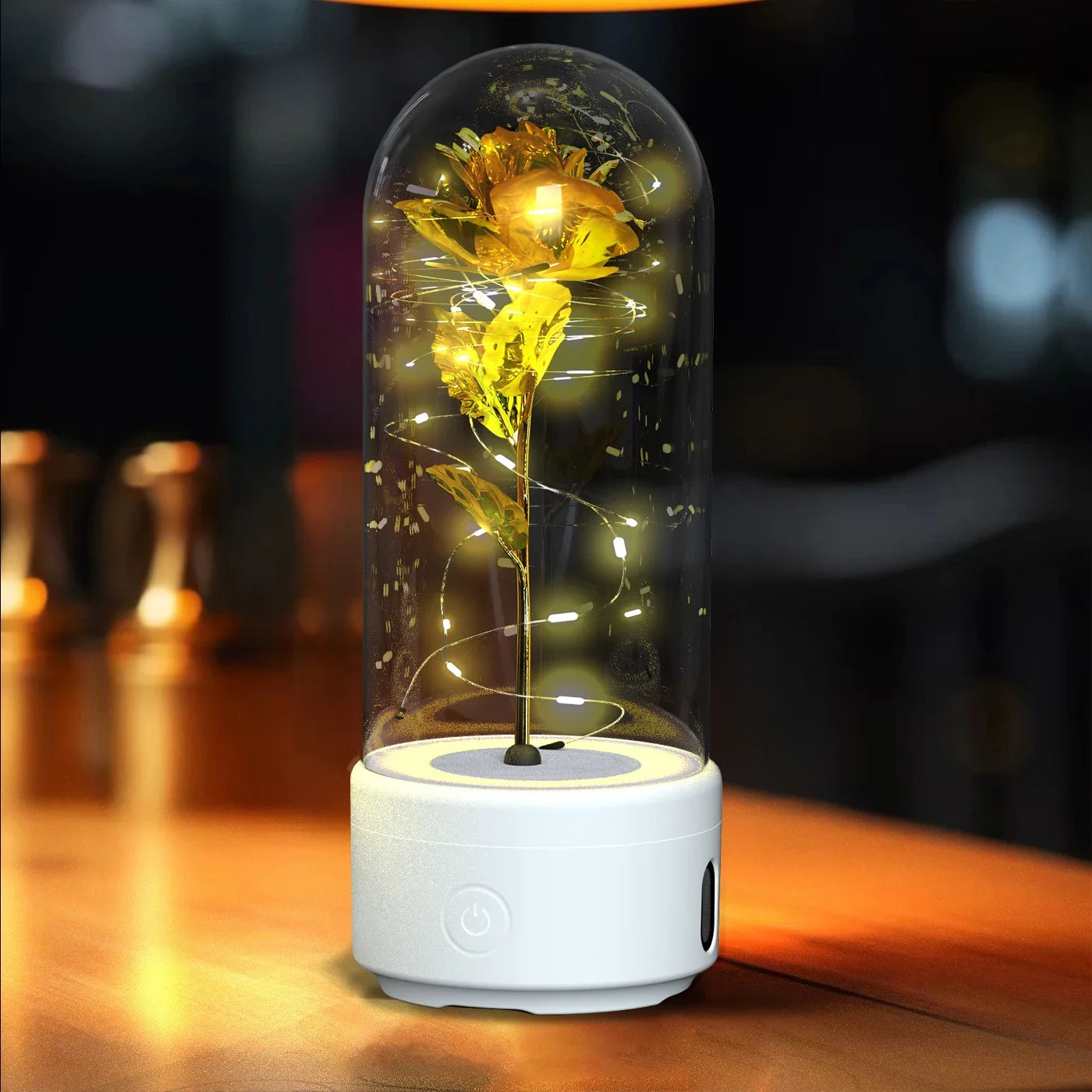 Creative 2-in-1 Rose LED Light & Bluetooth Speaker - Valentine's Day Gift, Glass Ornament.