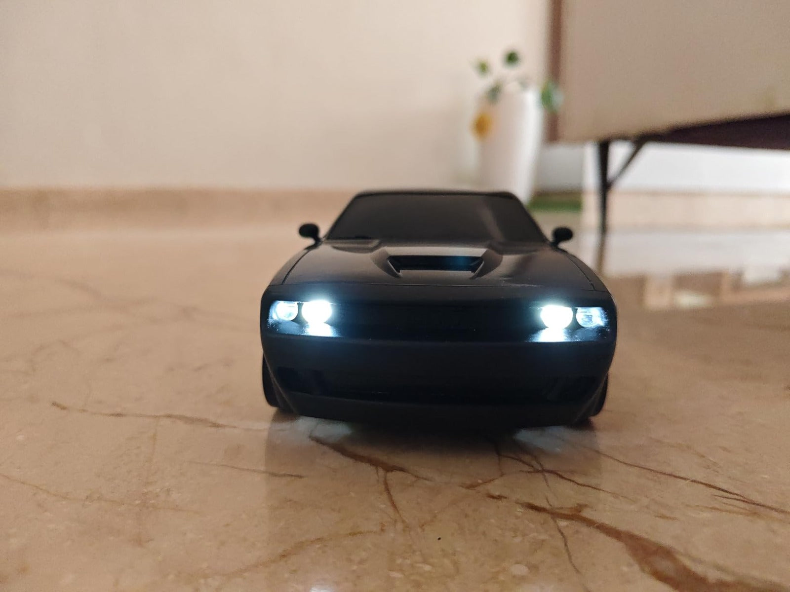 1:24 Scale Matte Black Muscle Car Toy with LED Headlights, Music & Pull Back Action | Die-Cast Model Car for Kids & Collectors